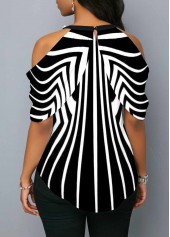 Multi Color plus size,Striped plus size,ROTITA Plus Size Striped Cold Shoulder Blouse
