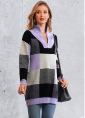 Plaid Quarter Zip Long Sleeve Sweater