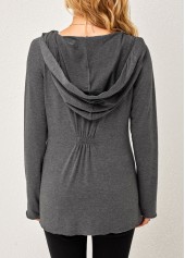 Grey tops,Plain Color tops,ROTITA One Button Solid Long Sleeve Hoodie