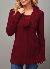 ROTITA Lace Patchwork Wine Red Draped Neck Valentines Sweatshirt