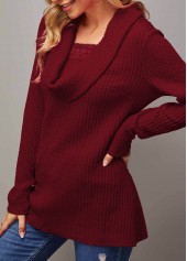 Wine Red tops,Plain Color tops,ROTITA Lace Patchwork Wine Red Draped Neck Valentines Sweatshirt