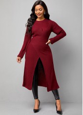 Wine Red tops,Plain Color tops,ROTITA Cross Front Wine Red Long Sleeve Sweater