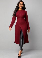ROTITA Cross Front Wine Red Long Sleeve Sweater