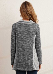 Grey tops,Contrast Color tops,ROTITA Lace Patchwork Contrast Color Grey Cowl Neck Sweatshirt