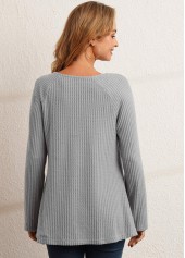 Grey tops,Plain Color tops,ROTITA Lace Patchwork Grey V Neck T Shirt