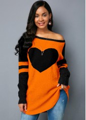 ROTITA Heart Design Contrast Long Sleeve Sweater