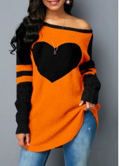 Heart tops,ROTITA Heart Design Contrast Long Sleeve Sweater