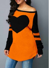 Heart tops,ROTITA Heart Design Contrast Long Sleeve Sweater