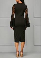 Black dresses,Geometric dresses,ROTITA Geometric Print Lace Patchwork Round Neck Dress