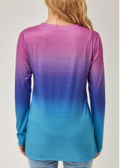 Multi Color tops,Ombre tops,Ombre V Neck Long Sleeve T Shirt