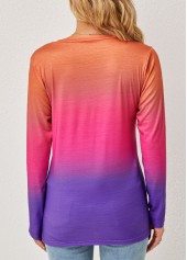 Multi Color tops,Ombre tops,Ombre V Neck Long Sleeve T Shirt