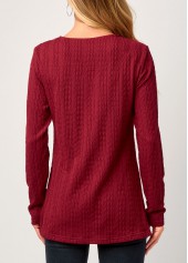 Wine Red tops,Plain Color tops,ROTITA Asymmetric Hem Wine Red Round Neck Valentines Sweatshirt