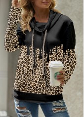 Black tops,Leopard tops,ROTITA Leopard Cowl Neck Long Sleeve Sweatshirt