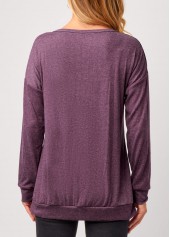Purple tops,Contrast Color tops,Purple Lace Panel Long Sleeve T Shirt