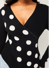 Multi Color tops,Dot tops,ROTITA Polka Dot Cross Front Long Sleeve Sweater