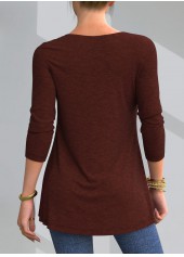 Wine Red tops,Plain Color tops,ROTITA Lace Patchwork Crinkle Chest Round Neck Blouse