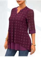 Dark Purple tops,Dot tops,ROTITA Layered Lace Stitching Polka Dot Blouse