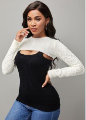 Contrast Color tops,ROTITA Long Sleeve Color Block Two Piece Sweater