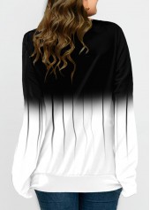 White tops,Contrast Color tops,ROTITA Lace Up Long Sleeve Ombre Sweatshirt