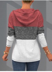 Pink plus size,Contrast Color plus size,ROTITA Drawstring Quarter Zip Plus Size Lace Stitching Hoodie