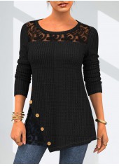 ROTITA Solid Lace Patchwork Round Neck T Shirt