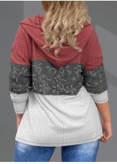 Pink plus size,Contrast Color plus size,ROTITA Drawstring Quarter Zip Plus Size Lace Stitching Hoodie