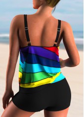 Multi Color swimwear,Striped swimwear,ROTITA Rainbow Color Stripe Print Tankini Set