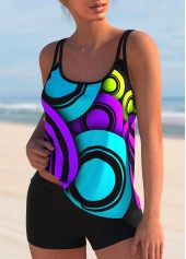 Multi Color swimwear,Dot swimwear,ROTITA Polka Dot Double Straps Contrast Tankini Set
