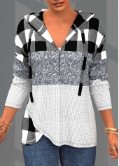 ROTITA Plaid Lace Patchwork Long Sleeve Hoodie