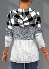 Grey tops,Plaid tops,ROTITA Plaid Lace Patchwork Long Sleeve Hoodie