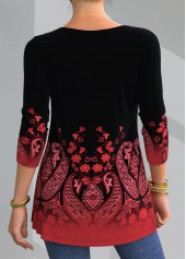 Red tops,Paisley tops,ROTITA Paisley Print Lace Patchwork T Shirt