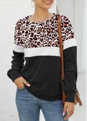 Long Sleeve Leopard Round Neck Sweatshirt