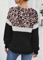 White tops,Leopard tops,Long Sleeve Leopard Round Neck Sweatshirt