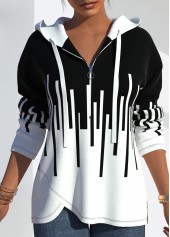 ROTITA Quarter Zip Geometric Print Drawstring Hoodie
