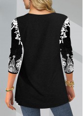 Black tops,Tribal tops,ROTITA Tribal Print Black Split Neck T Shirt