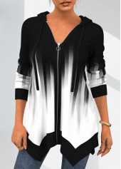 ROTITA Asymmetric Hem White Drawstring Detail Hoodie