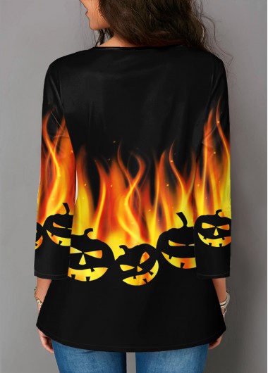 Orange tops,Halloween tops,ROTITA Halloween Print Three Quarter Sleeve Blouse
