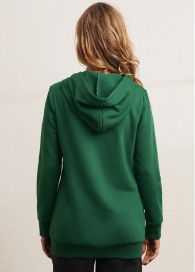 Blackish Green tops,Plain Color tops,ROTITA Dark Green Zipper Detail Long Sleeve Hoodie