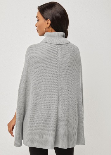 Grey tops,Plain Color tops,ROTITA 3/4 Sleeve Turtleneck Solid Sweater Cape