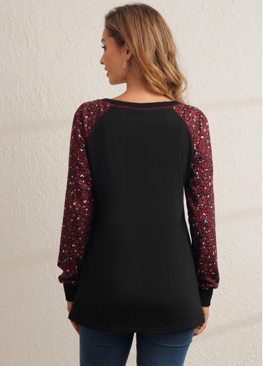 Black tops,Leopard tops,ROTITA Black Leopard Round Neck Long Sleeve Sweatshirt