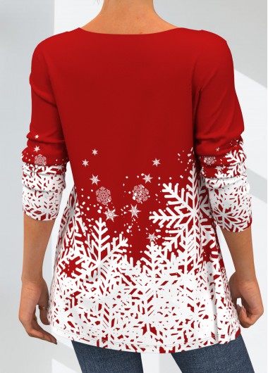 Red tops,Christmas tops,ROTITA Christmas Snowflake Print Red Cross Strap T Shirt