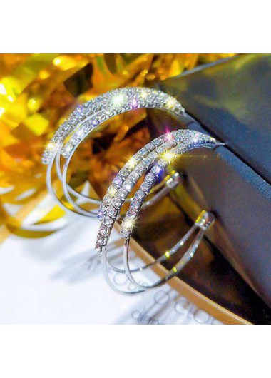 Silvery White jewelry,Rhinestone Design Silver C Shape Earrings