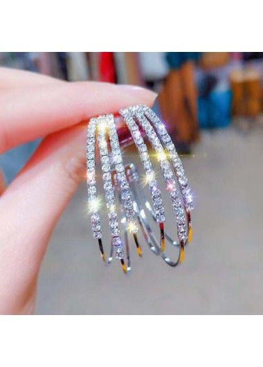 Silvery White jewelry,Rhinestone Design Silver C Shape Earrings