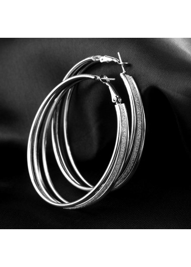 Silvery White jewelry,Silver Circle Shape Frosting Design Earring Set