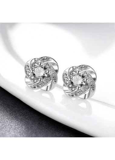 Silvery White jewelry,Floral Design Silver Rhinestone Detail Earrings