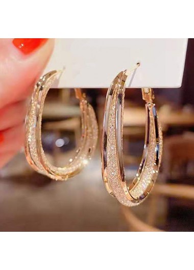 Gold jewelry,1 Pair Gold Circular Shape Metal Detail Earrings