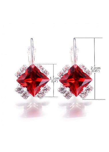 Red jewelry,Red Metal Detail Rhinestone Design Earrings