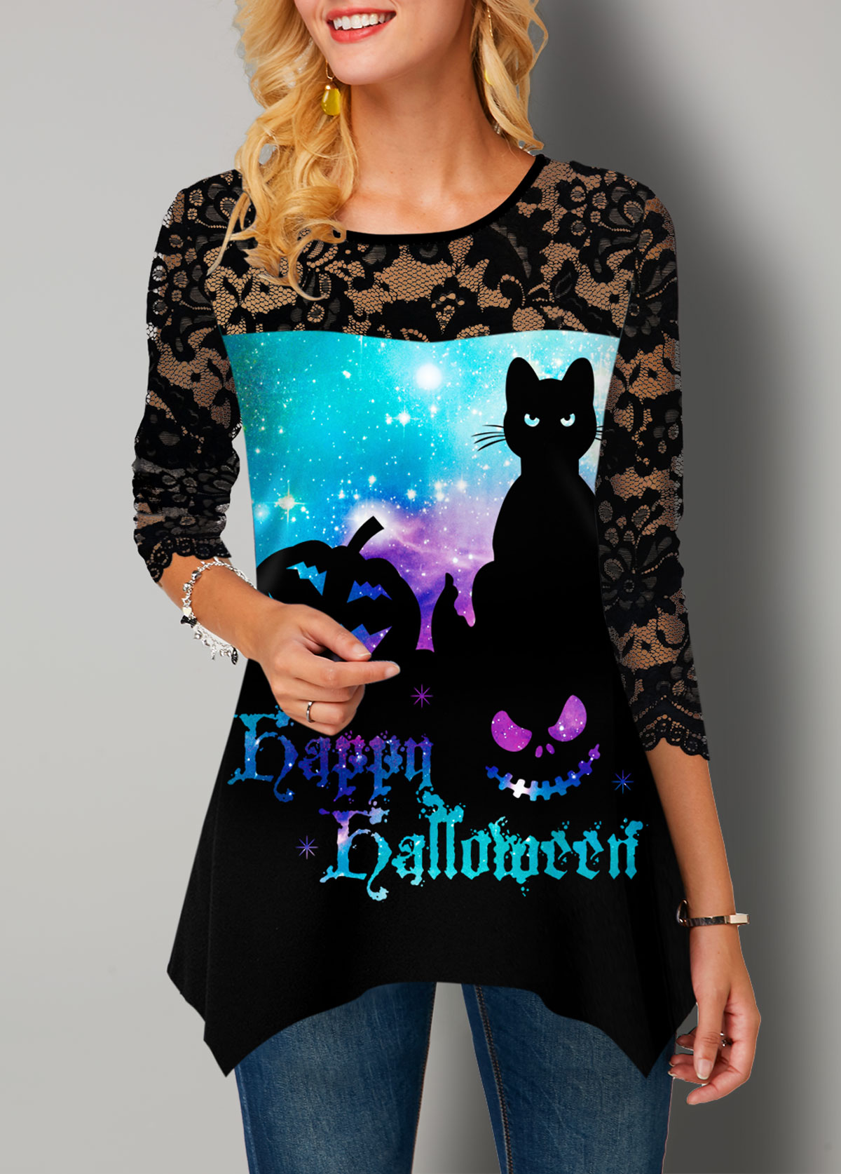 ROTITA Halloween Starry Night Print T Shirt