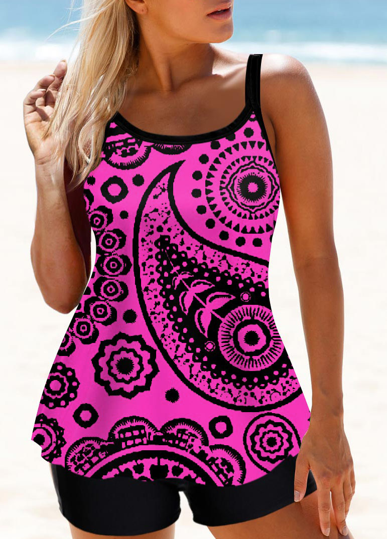 ROTITA Purple Paisley Print Wide Strap Tankini Set