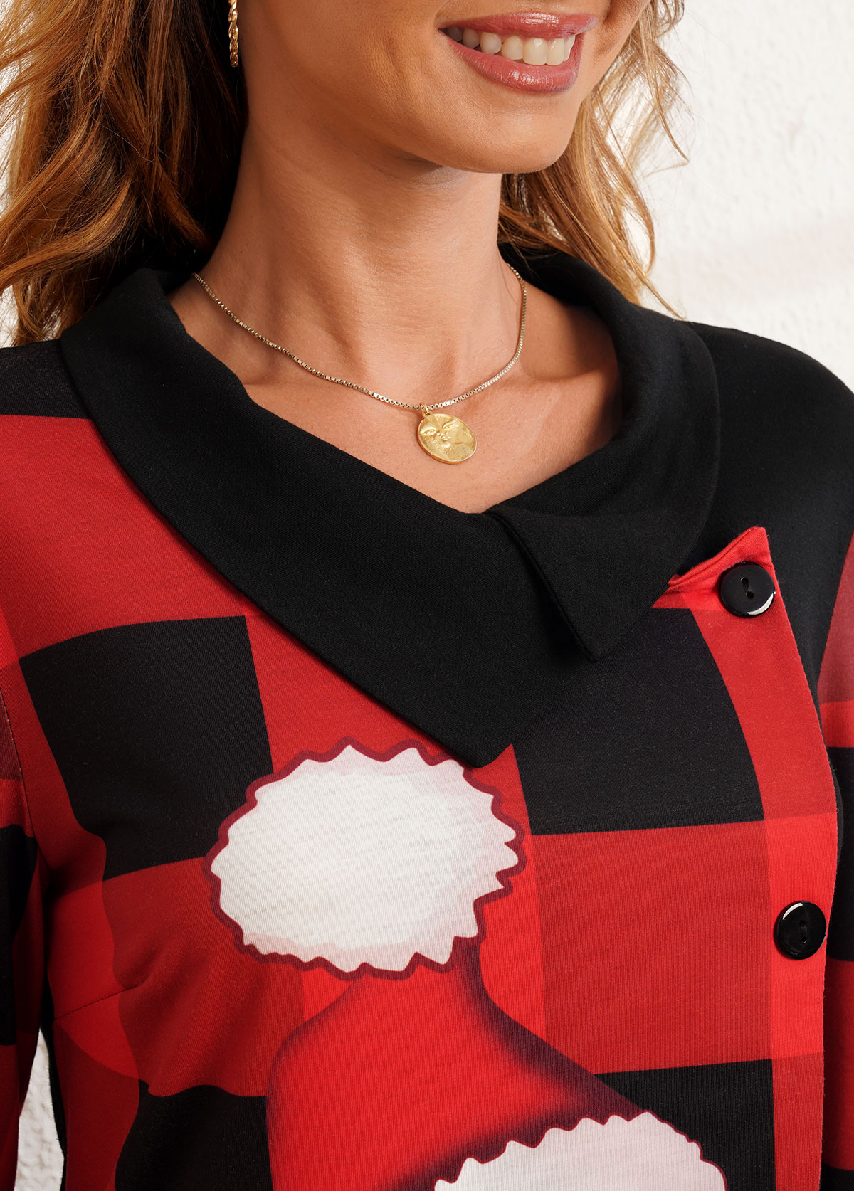 Multi Color tops,Christmas tops,ROTITA Decorative Button Long Sleeve Christmas Print T Shirt